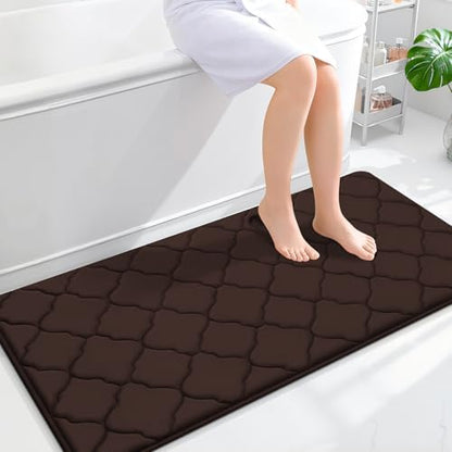 OLANLY Memory Foam Bath Mat Rug 47x24, Ultra Soft and Absorbent Bathroom Rugs, Non-Slip, Comfortable, Machine Washable Bath Carpet for Bathroom Floor, Tub, Shower and Home Decor Accessories, Brown