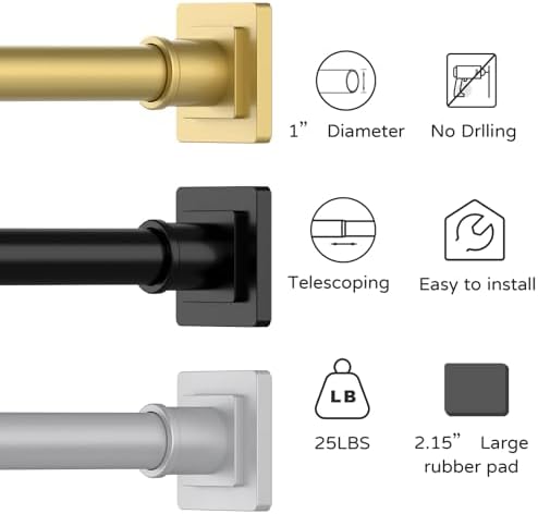 UIOSANRT Tension Shower Curtain Rod 31-92 Inches Non-Slip Shower Rod Tension Mounted No Drill Gold Shower Curtain Rods Spring Tension Rod for Windows Bathroom