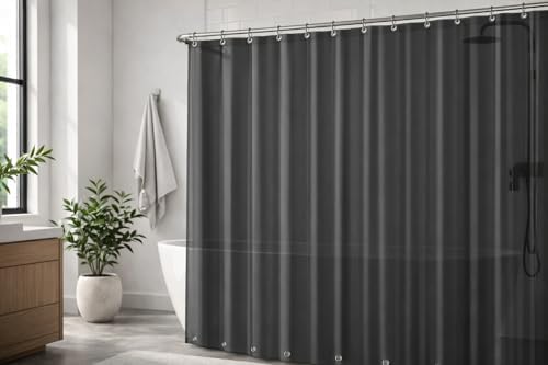 EHZNZIE Dark Grey Shower Curtain Liner 72x72, PEVA Waterproof Bath Curtain, No Chemical Smell, 3 Weighted Magnets, Durable with Rustproof Metal Grommets