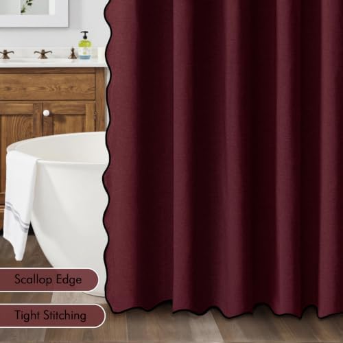 MIULEE 72"x84" Extra Long Scalloped Linen Shower Curtain Burgundy