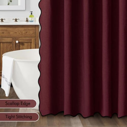 MIULEE 72"x84" Extra Long Scalloped Linen Shower Curtain Burgundy
