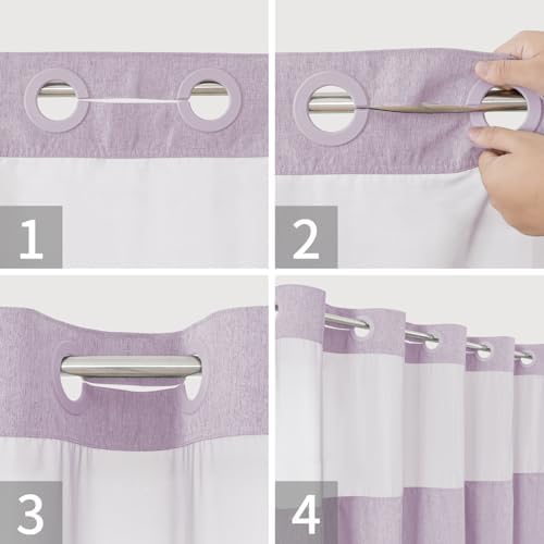 eachope No Hook Fabric Shower Curtain Set with Snap-in Liner,71x80 Lavender