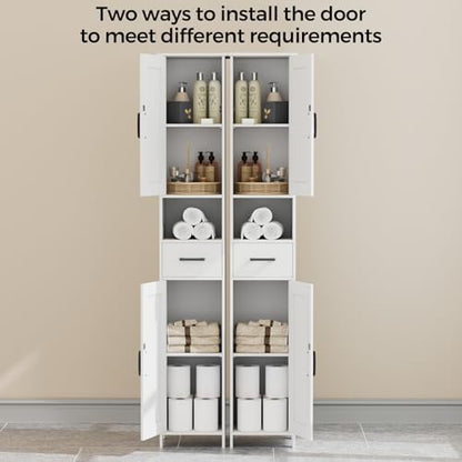 Homhedy 67" H Tall Bathroom Storage Cabinet with Barn Doors and Drawer