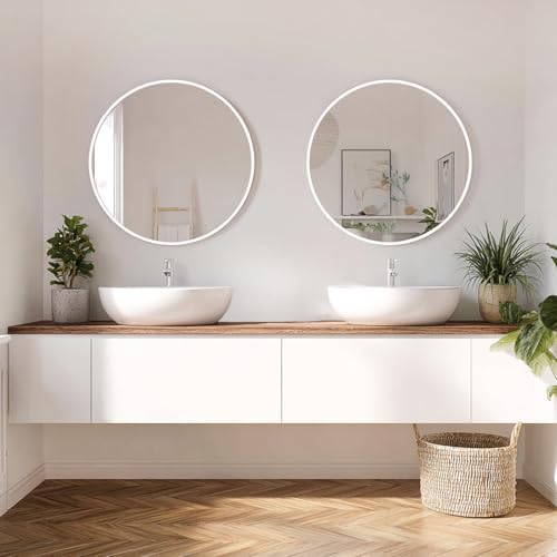 Sunniry White Bathroom Mirror 30 inch, 2 Pack Wall Mirror,Matte Metal Frame