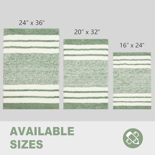 CozeCube Sage Green Striped 24"x16" Non Slip Washable Bath Mat