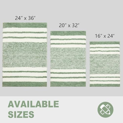 CozeCube Sage Green Striped 36"x24" Non Slip Washable Bath Mat