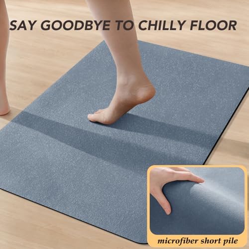 ACCUMTEK Non Slip Bath Mat, Thin Bathroom Rugs Fit Under Door, Quick Dry Bath Mats, Machine Washable Bath Rugs for Bathroom, Bathtub & Kitchen, Haze Blue/Upgraded Solid/24 x17