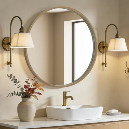 WallBeyond Round Wood Mirror, 36" Round Modern Decoration Large Circle Wall Mirror for Bathroom Living Room Bedroom Entryway, Honey