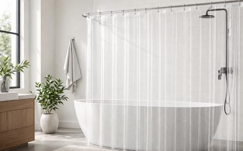 EHZNZIE Crystal Clear Shower Curtain Liner 60x72, PEVA Waterproof Bath Curtain, No Chemical Smell, Weighted Magnets, Durable with 10 Rustproof Metal Grommets