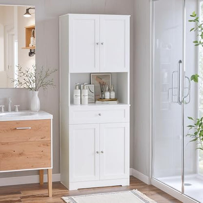 HIFIT Tall Bathroom Storage Cabinet with Drawer, Modern Linen Cabinet,White