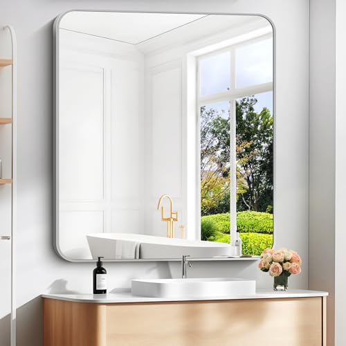 DESBING 40" x 36"Bathroom Mirror, Silver Wall Mirror with Metal Frame, Decorative Rectangular Vanity Mirror for Bedroom Bathroom Living Room Entryway (Horizontal/Vertical)