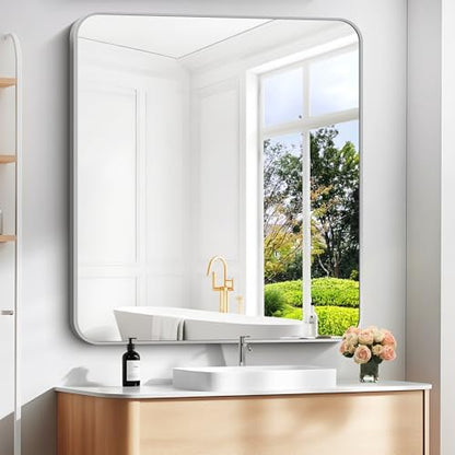 DESBING 40" x 36"Bathroom Mirror, Silver Wall Mirror with Metal Frame, Decorative Rectangular Vanity Mirror for Bedroom Bathroom Living Room Entryway (Horizontal/Vertical)