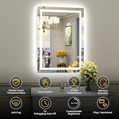 Briivue 28x32 Inch LED Bathroom Mirror with Lights, Backlit & Front Lit
