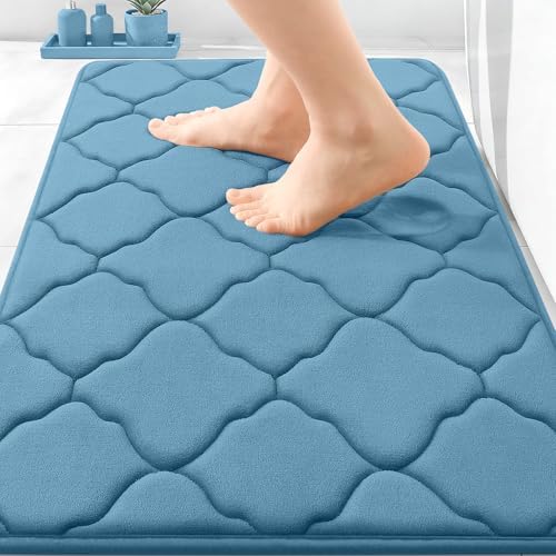 OLANLY Memory Foam Bath Mat Rug 30x20, Ultra Soft Bathroom Rugs, Blue