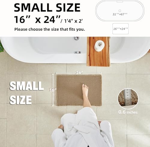 TYUU Waffle Bath Mat, Small Boho Bathroom Rugs Non Slip, 24x16 Khaki