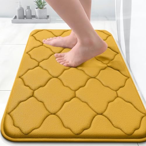OLANLY Memory Foam Bath Mat Rug 24x16, Ultra Soft Bathroom Rugs, Yellow