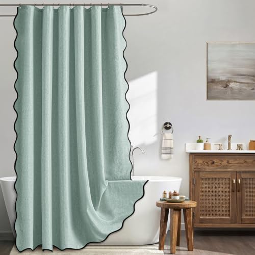 MIULEE 72"x84" Extra Long Scalloped Linen Shower Curtain Seafoam Green