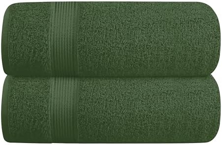 Belizzi Home Cotton 2 Pack Oversized Bath Towel Set 28x55 inches, Large Bath Towels, Ultra Absorbant Compact Quickdry & Lightweight Towel, Ideal for Gym Travel Camp Pool - Olive Green