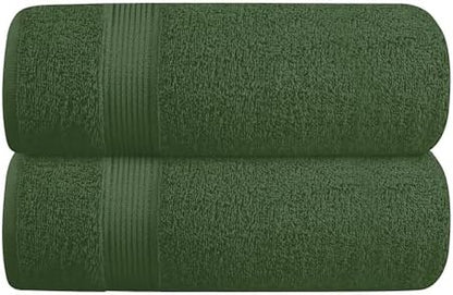 Belizzi Home Cotton 2 Pack Oversized Bath Towel Set 28x55 inches, Large Bath Towels, Ultra Absorbant Compact Quickdry & Lightweight Towel, Ideal for Gym Travel Camp Pool - Olive Green