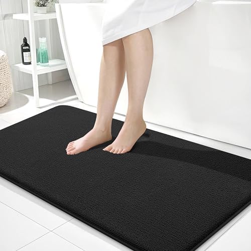OLANLY Memory Foam Bathroom Runner Rugs 40x24, Absorbent Long Mat, Black