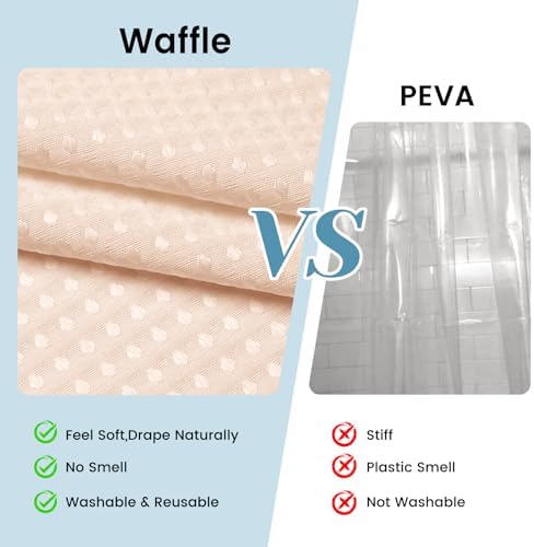 No Hook Waffle Shower Curtain with Snap in Liner Set, 71x74, Blush Pink
