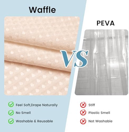 No Hook Waffle Shower Curtain with Snap in Liner Set, 71x74, Blush Pink