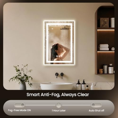 16"x24" LED Bathroom Mirror with Anti-Fog, Backlit & Front Lights, Memory