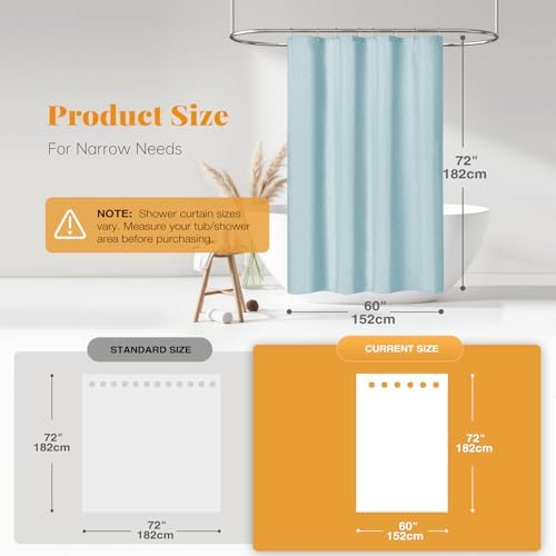 BTTN 60x72 Linen Textured Waterproof Fabric Shower Curtain Set, Fog Blue