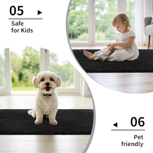 Disolla Black Bathrom Runner Rug 24x59 - Large Soft Plush Bath Mat, Thick Long Non-Slip Shaggy Floor Mat, Ultra-Absorbent for Master Bathroom Bedroom