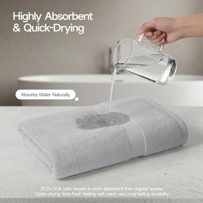 ecolook 2 Pack 100% Cotton Bath Towels, 28 x 55 Inches, Soft