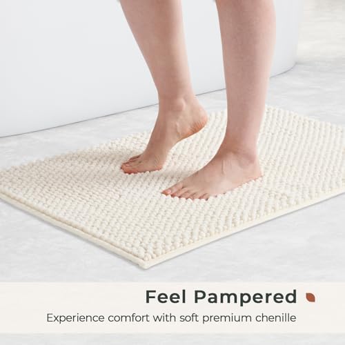 FRESHMINT Chenille Bath Rugs Set 2 Pieces, Cream White, 17''x24''+20''x47''