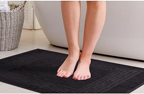Superior Heavyweight Cotton Bath Mats, Bath Rugs For Bathroom Accessories, Washable Rug For Shower, Bath, Toilet, Modern Decor, No Backing, Luxury Hotel And Spa Quality, Set of 2, 22" x 35", Black