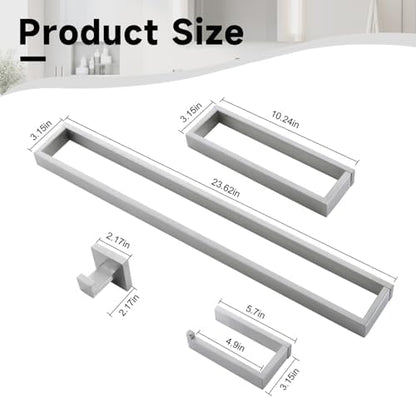 Brushed Nickel Towel Bar Set,5-Pieces Bathroom Hardware Accessories Set,Towel Racks Set for Bathroom 23.6 Inch Towel Bar Stainless Steel Wall-Mounted
