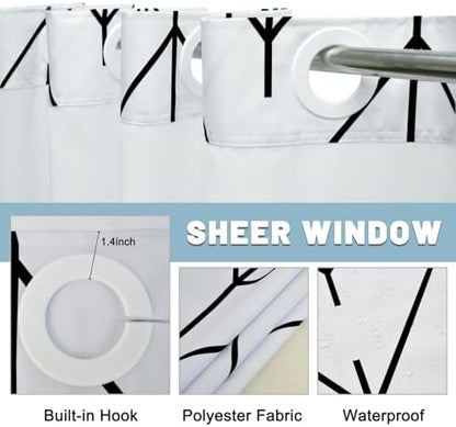 LXBNI Herringbone No Hook Shower Curtain with Liner, Black White 71 x 74