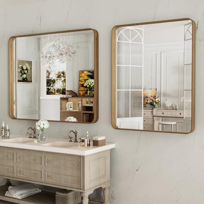 LOAAO 40X24 Inch Bathroom Mirror with Wood Grain Colored Metal Frame