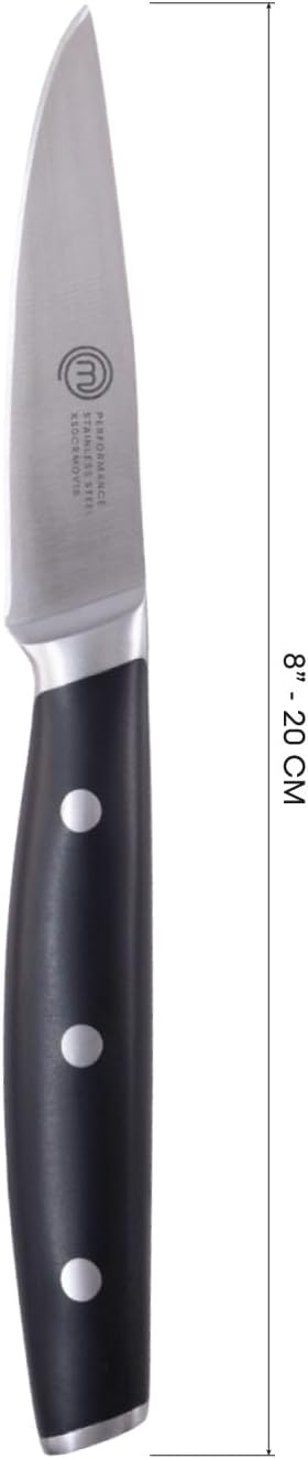 MasterChef Paring Knife 8" with High Carbon Stainless Steel Blade and Triple Riveted Handles, Professional Quality Kitchen Knife for Precision Cooking at Home, Perfectly Balanced, Razor Sharp