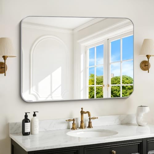 DESBING 40"x30" Bathroom Mirror for Over Sink, Silver Framed Wall Mirror