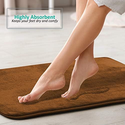 Clara Clark 2 Piece Bathroom Rugs Bath Mat Set, Velvet Memory Foam Bath Mats for Bathroom - Non-Slip, PVC Backing Bath Rugs, Washable - Dries Quickly, Brown