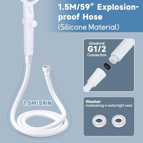 5+1 Mode High Pressure Replacement White RV Shower Head with Hose