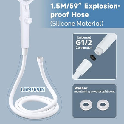 5+1 Mode High Pressure Replacement White RV Shower Head with Hose