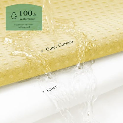Dynamene Yellow Hook Free Waffle Shower Curtain & Snap Fabric Liner,72x99