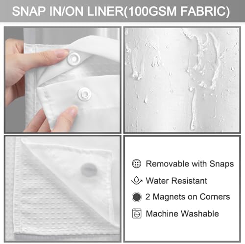 No Hook Shower Curtain with Liner Hotel Waffle EVA Window White 72W X 75L
