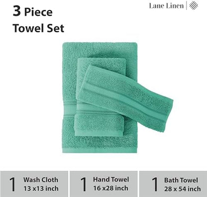 LANE LINEN Towel Set Quick Dry 100% Cotton 3 Piece Soft Absorbent - Teal