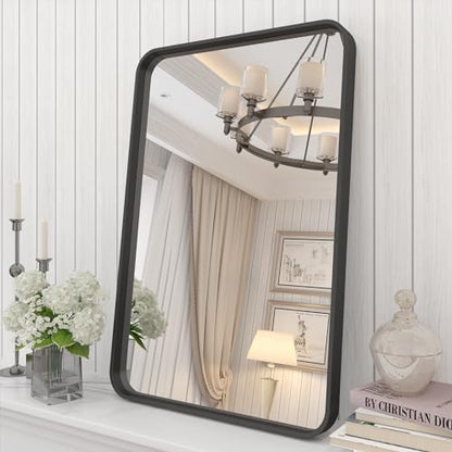 16x24 Inch Black Metal Framed Bathroom Mirror for Wall
