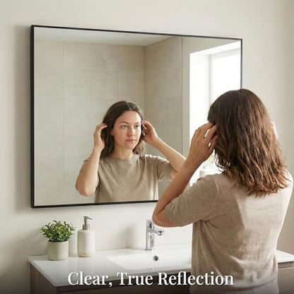 48"x36" Matte Black Large Framed Bathroom Vanity Wall Mirror