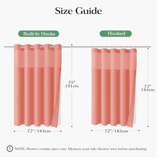 Dynamene Coral Hook Free Waffle Shower Curtain & Snap-in Fabric Liner,72x75