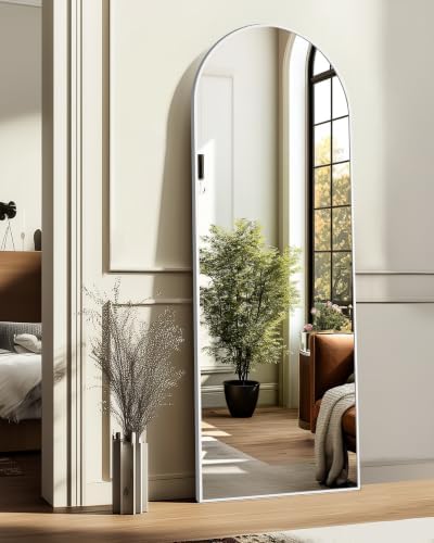 Arched Full Length Mirror, 56"x15" Standing Body Mirror for Wall, Silver