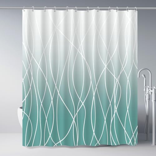 Striped Shower Curtain for Bathroom, Ombre Teal, 72" W x 72" L