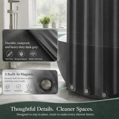 EHZNZIE Dark Grey Shower Curtain Liner 72x72, PEVA Waterproof Bath Curtain, No Chemical Smell, 3 Weighted Magnets, Durable with Rustproof Metal Grommets
