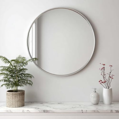 Sunniry Large Circle Mirror 38 inch, Nickel Circle Mirror with Metal Frame